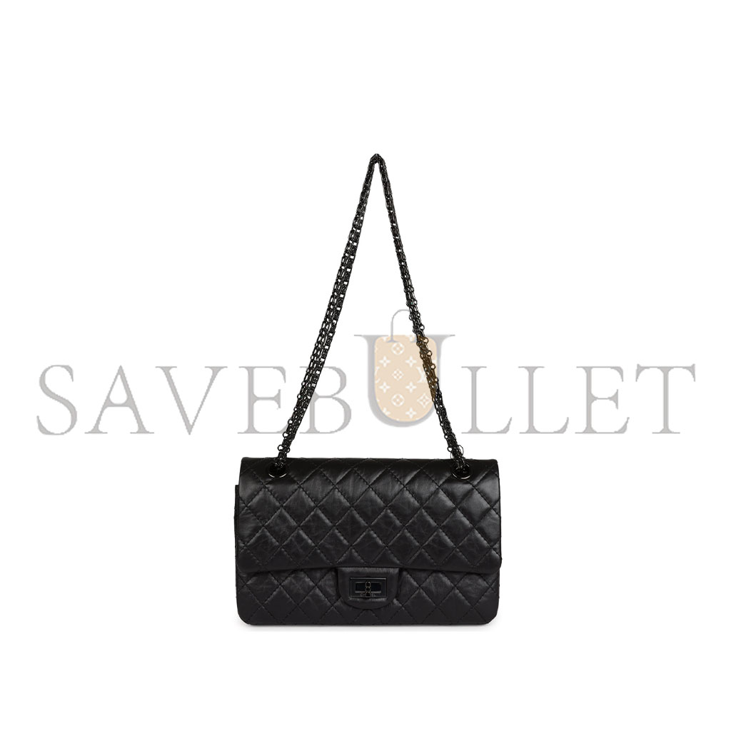 Ch*el master aged calfskin quilted 2.55 reissue flap so black a37587 (28*19.5*7.5cm)